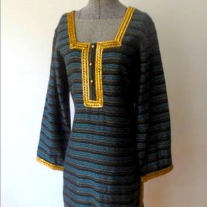 Vintage 60s/70s WovenTunic Gold Sequin trim 38bust